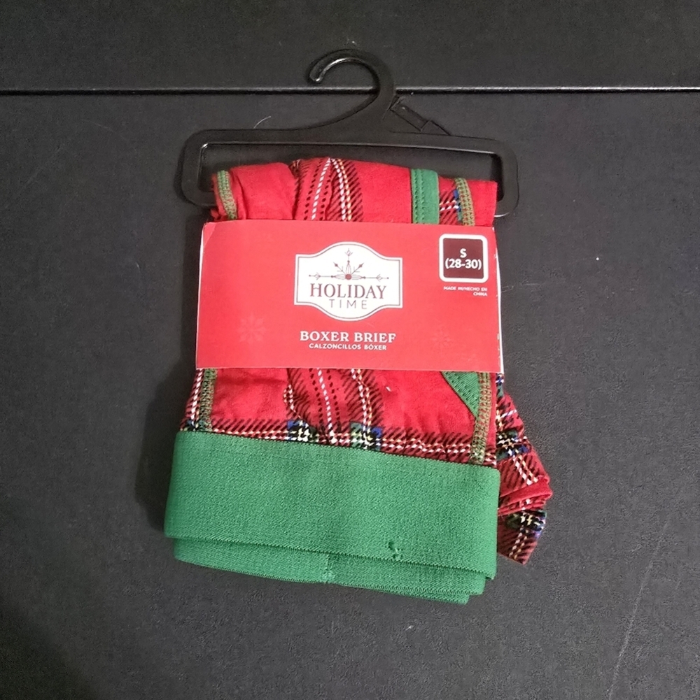 New Holiday Time Festive Plaid Boxer Briefs Mens Size small 28-30 1 Pair